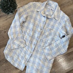 Foxcroft Light Blue & Cream Plaid Crinkle Button-Up Shirt 4